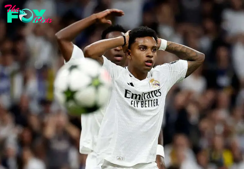 Soccer Football - Champions League - Real Madrid v Borussia Dortmund - Santiago Bernabeu, Madrid, Spain - October 22, 2024 Real Madrid's Rodrygo reacts after he misses a chance to score REUTERS/Juan Medina