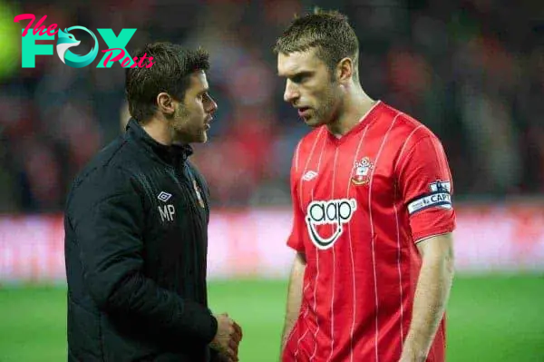 SOUTHAMPTON, ENGLAND - Monday, January 21, 2013: Southampton's manager Mauricio Pochettino with captain Rickie Lambert before the Premiership match against Everton at St. Mary's Stadium. (Pic by David Rawcliffe/Propaganda)