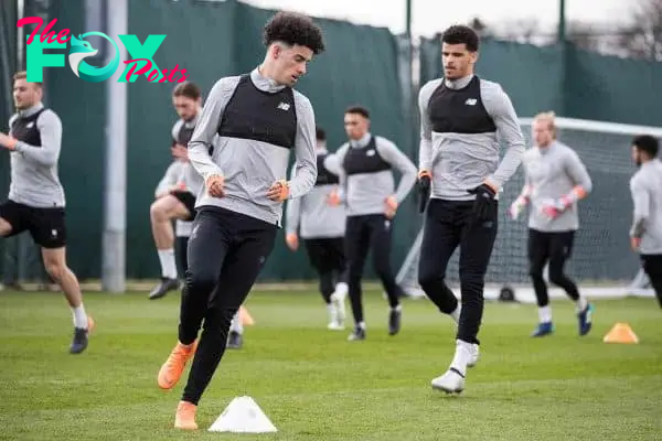 LIVERPOOL, ENGLAND - Tuesday, April 3, 2018: Liverpool's Curtis Jones during a training session at Melwood Training Ground ahead of the UEFA Champions League Quarter-Final 1st Leg match between Liverpool FC and Manchester City FC. (Pic by Paul Greenwood/Propaganda)