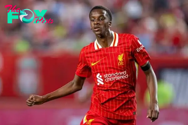 PHILADELPHIA - Wednesday, July 31, 2024: Liverpool's Trey Nyoni during a pre-season friendly match between Liverpool FC and Arsenal FC at the Lincoln Financial Field on day eight of the club's pre-season tour of the USA. Liverpool won 2-1. (Photo by David Rawcliffe/Propaganda)