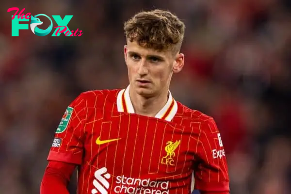 LIVERPOOL, ENGLAND - Wednesday, September 25, 2024: Liverpool's Tyler Morton during the Football League Cup 3rd Round match between Liverpool FC and West Ham United FC at Anfield. (Photo by Ryan Brown/Propaganda)