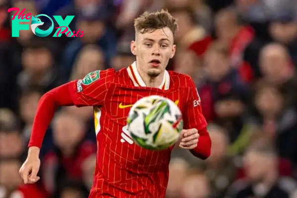 LIVERPOOL, ENGLAND - Wednesday, September 25, 2024: Liverpool's Conor Bradley during the Football League Cup 3rd Round match between Liverpool FC and West Ham United FC at Anfield. (Photo by Ryan Brown/Propaganda)