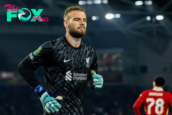 BRIGHTON & HOVE, ENGLAND - Wednesday, October 30, 2024: Liverpool's goalkeeper Vitezslav Jaros during the Football League Cup 4th Round match between Brighton & Hove Albion FC and Liverpool FC at the AMEX Community Stadium. (Photo by David Rawcliffe/Propaganda)