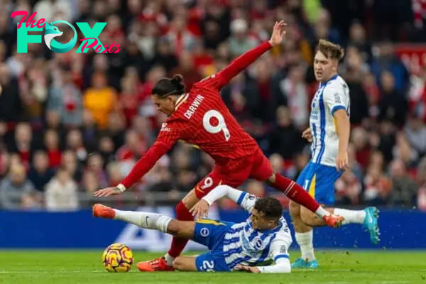 LIVERPOOL, ENGLAND - Saturday, November 2, 2024: Liverpool's Darwin Núñez during the FA Premier League match between Liverpool FC and Brighton & Hove Albion FC at Anfield. (Photo by David Rawcliffe/Propaganda)