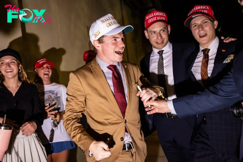 Attendees cheer during an election night event for Former President Donald Trump, the Republican presidential nominee, at the Palm Beach County Convention Center in West Palm Beach, Fla., on Tuesday, Nov. 5, 2024. (Hiroko Masuike/The New York Times)