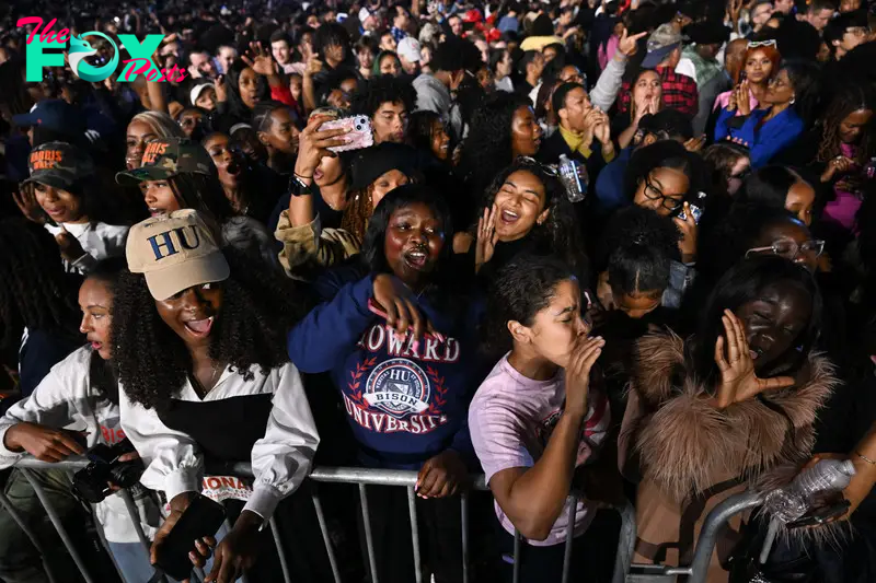 Attendees react during an election night event for Vice President Kamala Harris', the Democratic presidential nominee, at Howard University in Washington, on Tuesday, Nov. 5, 2024. (Ruth Fremson/The New York Times)