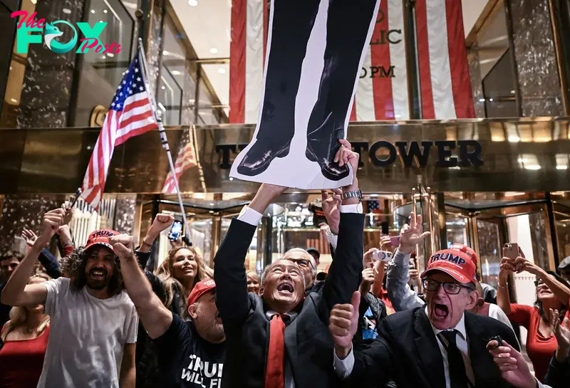 Trump supporters gather at Trump Tower to celebrate the 2024 Presidential Elections in New York, on Nov. 5, 2024.