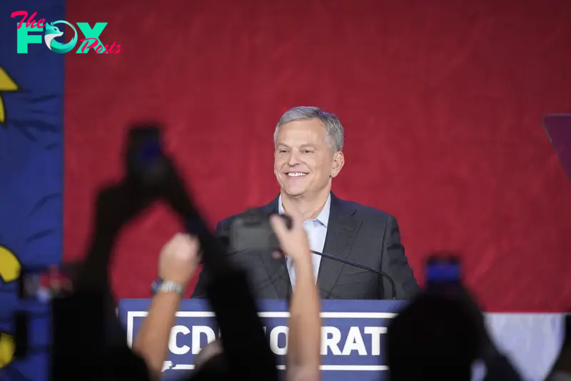 Democratic North Carolina gubernatorial candidate Attorney General Josh Stein smiles during an election night watch party in Raleigh, N.C., on Nov. 5, 2024.