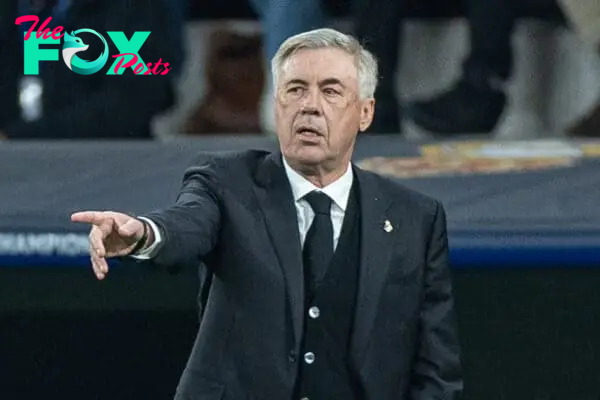 MADRID, SPAIN - Wednesday, March 15, 2023: Real Madrid's head coach Carlo Ancelotti during the UEFA Champions League Round of 16 2nd Leg game between Real Madrid CF and Liverpool FC at the Estadio Santiago Bernabéu. Madrid won 1-0 (6-2 on aggregate). (Pic by David Rawcliffe/Propaganda)