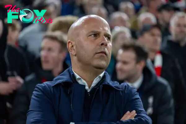 LIVERPOOL, ENGLAND - Wednesday, October 2, 2024: Liverpool's head coach Arne Slot during the UEFA Champions League game at Anfield. (Photo by David Rawcliffe/Propaganda)