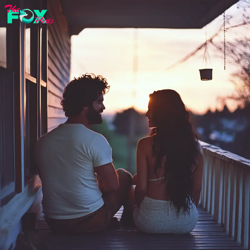 A happy couple sitting on the porch | Source: Midjourney