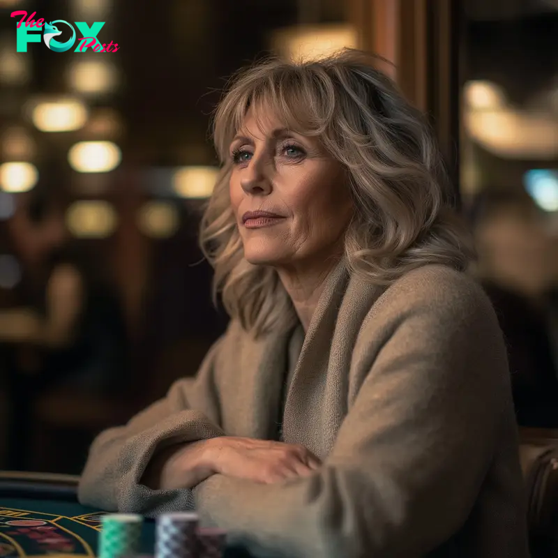 A senior woman looks exhausted while sitting in a casino | Source: Midjourney