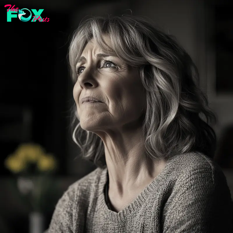 A grayscale photo of a senior woman looking sad and desperate | Source: Midjourney