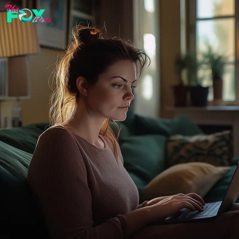 A woman working on her laptop from home | Source: Midjourney