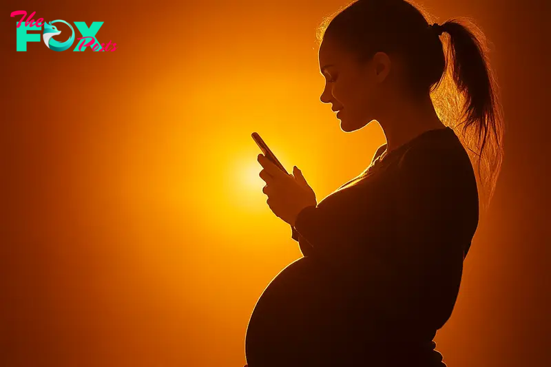 Silhouette of a pregnant woman holding a smartphone | Source: Midjourney