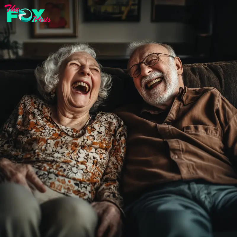 An elderly couple laughing loudly | Source: Midjourney