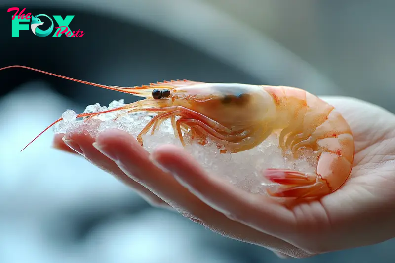 A woman holding a frozen shrimp | Source: Midjourney