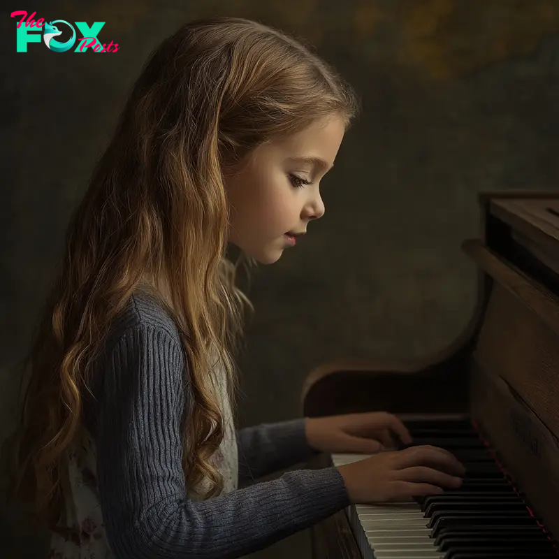 A young girl playing on the piano | Source: Midjourney