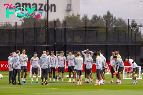 LIVERPOOL, ENGLAND - Tuesday, October 1, 2024: Liverpool players during a training session at the AXA Training Centre ahead of the UEFA Champions League match between Liverpool FC and Bologna FC. (Photo by David Rawcliffe/Propaganda)