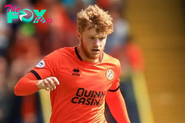 2XW7W0T 18th August 2024; Tannadice Park, Dundee, Scotland: Scottish Premier Sports Cup Football, Dundee United versus St Mirren; Luca Stephenson of Dundee United making his debut after signing on loan from Liverpool Credit: Action Plus Sports Images/Alamy Live News