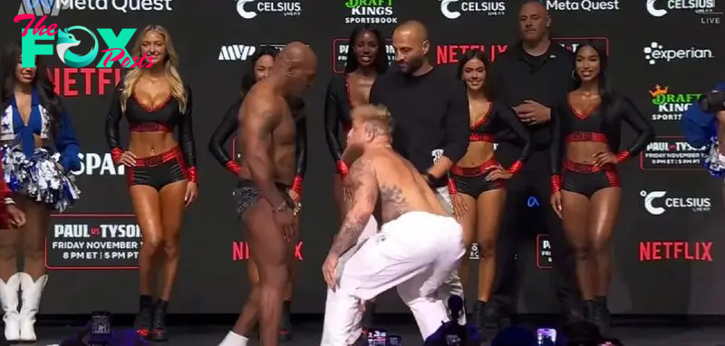 Mike Tyson “slaps” Jake Paul at weigh in