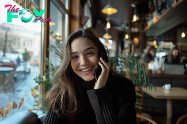 A young woman in a cafe engaged in a phone call | Source: AmoMama