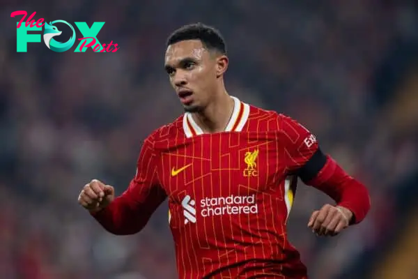 LIVERPOOL, ENGLAND - Tuesday, November 5, 2024: Liverpool's Trent Alexander-Arnold during the UEFA Champions League game between Liverpool FC and Bayer Leverkusen at Anfield. (Photo by David Rawcliffe/Propaganda)