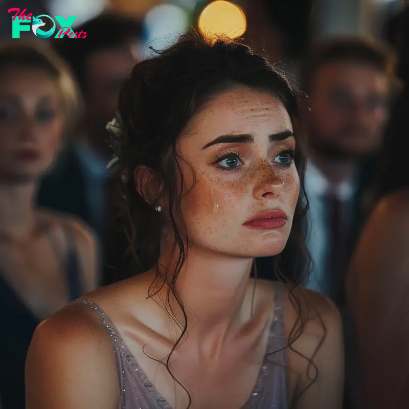 A bridesmaid crying at a wedding | Source: Midjourney