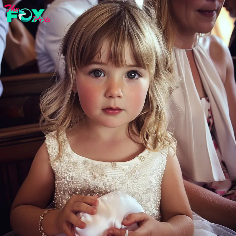 A little girl holding a ring cushion | Source: Midjourney