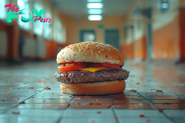 A burger on the floor | Source: Midjourney