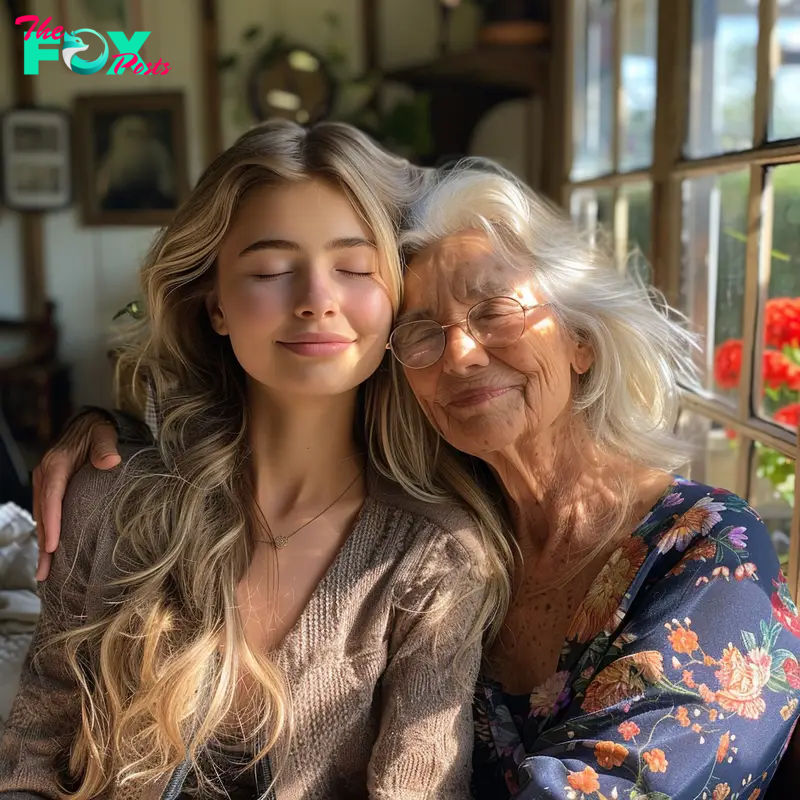 Mia hugs her grandmother | Source: Midjourney