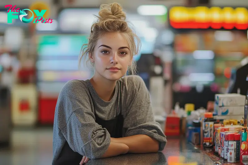 A woman working as a gas station cashier | Source: Midjourney