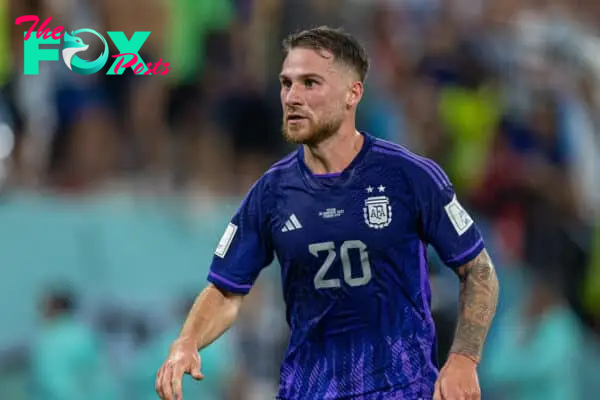 DOHA, QATAR - Wednesday, November 30, 2022: Argentina's Alexis Mac Allister during the FIFA World Cup Qatar 2022 Group C match between Poland and Argentina at the Stadium 974. (Pic by David Rawcliffe/Propaganda)