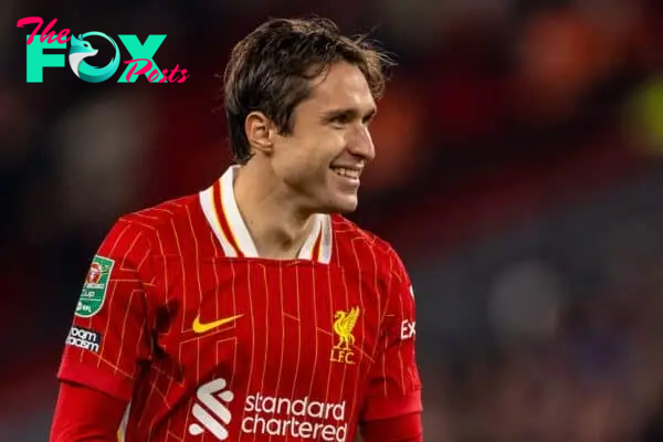 LIVERPOOL, ENGLAND - Wednesday, September 25, 2024: Liverpool's Federico Chiesa during the Football League Cup 3rd Round match between Liverpool FC and West Ham United FC at Anfield. (Photo by Ryan Brown/Propaganda)