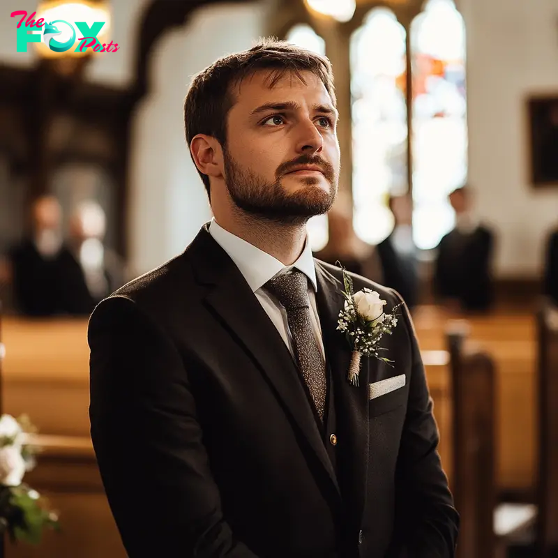 Confused groom standing at the altar | Source: Midjourney