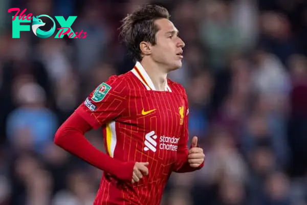 LIVERPOOL, ENGLAND - Wednesday, September 25, 2024: Liverpool's Federico Chiesa during the Football League Cup 3rd Round match between Liverpool FC and West Ham United FC at Anfield. Liverpool won 5-1. (Photo by Ryan Brown/Propaganda)