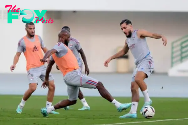 DUBAI, UNITED ARAB EMIRATES - Tuesday, December 6, 2022: Olympique Lyonnais players during a training session in the United Arab Emirates ahead of the Dubai Super Cup. The tournament will feature Liverpool FC, AC Milan, Olympique Lyonnais and Arsenal FC and take place in the Al Maktoum Stadium in Dubai. (Handout pic by Dubai Super Cup)