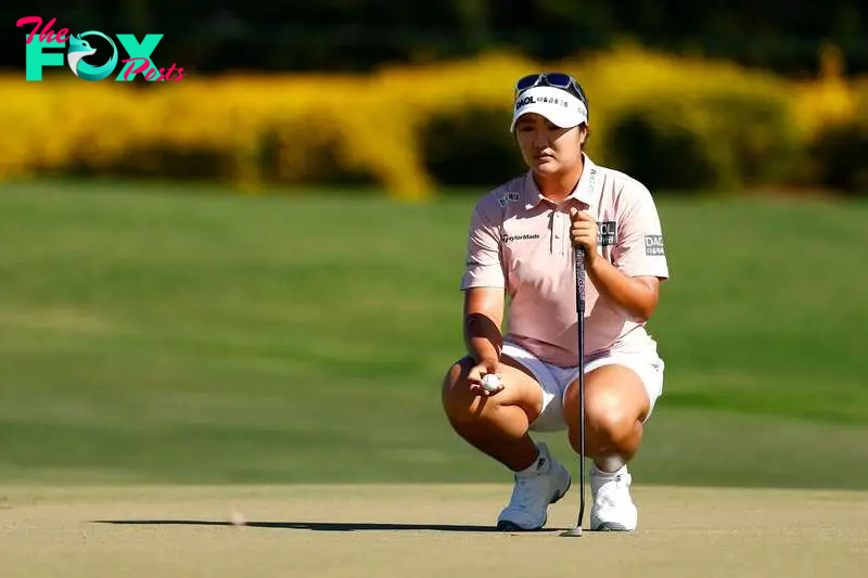 Haeran Ryu of South Korea lines up a putt.