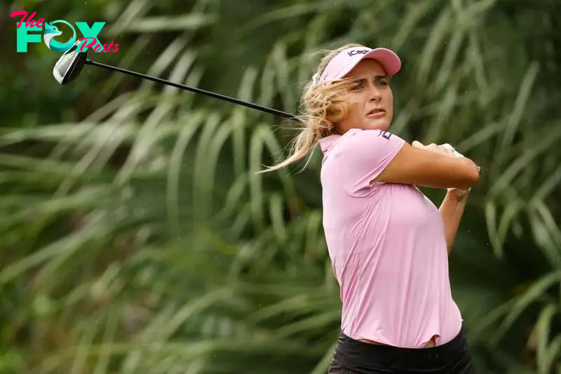 Lexi Thompson of the United States plays her shot from the 11th tee during the pro-am prior to the CME Group Tour Championship 2024.