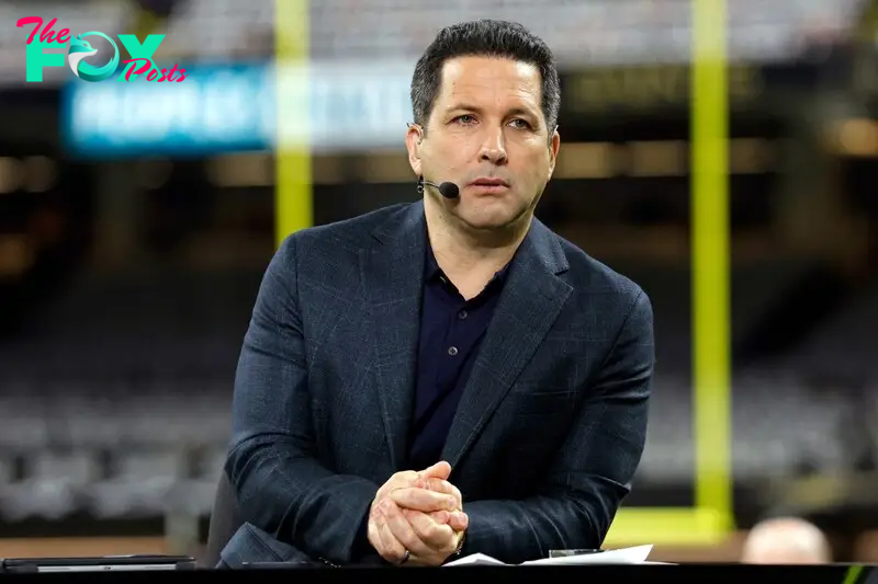 dam Schefter is seen on set before an NFL football game between the New Orleans Saints and the Baltimore Ravens, Monday, Nov. 7, 2022, in New Orleans.