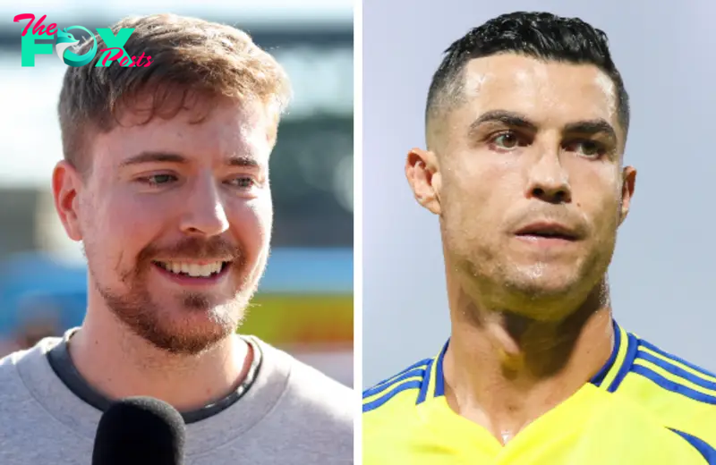 A composite image of MrBeast and Cristiano Ronaldo