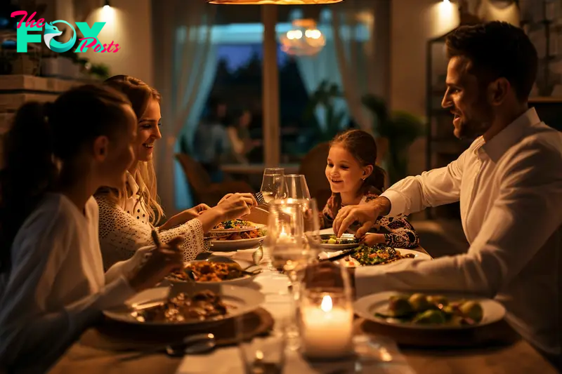 A family sitting at a table | Source: Midjourney