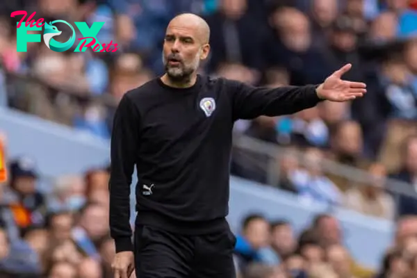 MANCHESTER, ENGLAND - Sunday, April 10, 2022: Manchester City's manager Josep 'Pep' Guardiola during the FA Premier League match between Manchester City FC and Liverpool FC at the City of Manchester Stadium. (Pic by David Rawcliffe/Propaganda)