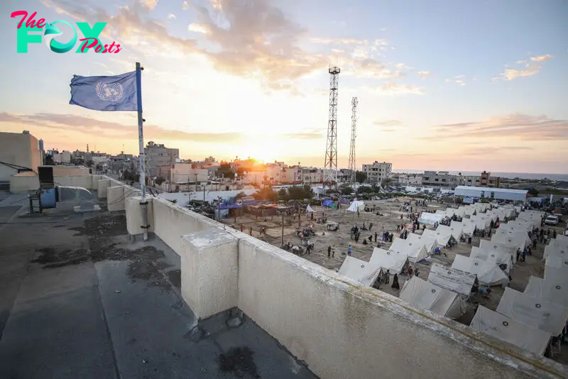 Displaced Palestinians Shelter at United Nations Camp in Southern Gaza