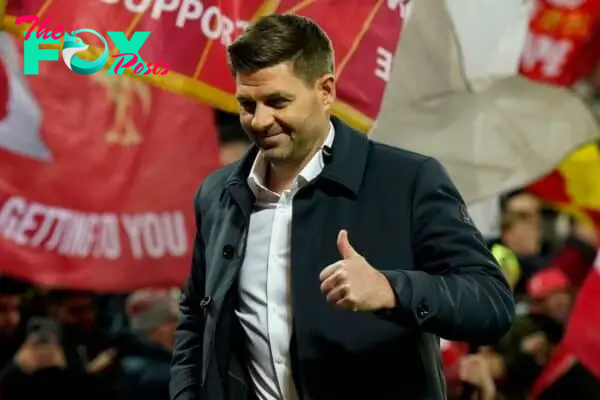 2NHDAMG Liverpool, UK. 21st Feb, 2023. Former player Steven Gerrard walks in from of the Kop during the UEFA Champions League match at Anfield, Liverpool. Picture credit should read: Andrew Yates/Sportimage Credit: Sportimage/Alamy Live News