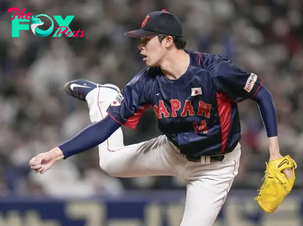 Roki Sasaki of Japan's national baseball team pitches against the Central League's Chunichi Dragons in a World Baseball Classic warm-up game at Vantelin Dome Nagoya in Nagoya, central Japan, on March 4, 2023. (Photo by Kyodo News via Getty Images)