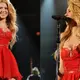 Shakira wows in plunging red corset dress and thigh high boots for sizzling duet with Blake Shelton at ACM Awards