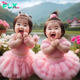 be.The happy images of a baby playing in a flower garden make everyone fall in love.
