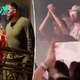 Taylor Swift and Travis Kelce dance together during Bleachers performance at Coachella 2024