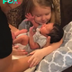 The video captured the moment a beautiful baby girl burst into tears when she met her newborn sister with a cute expression, touching many people and I am no exception.